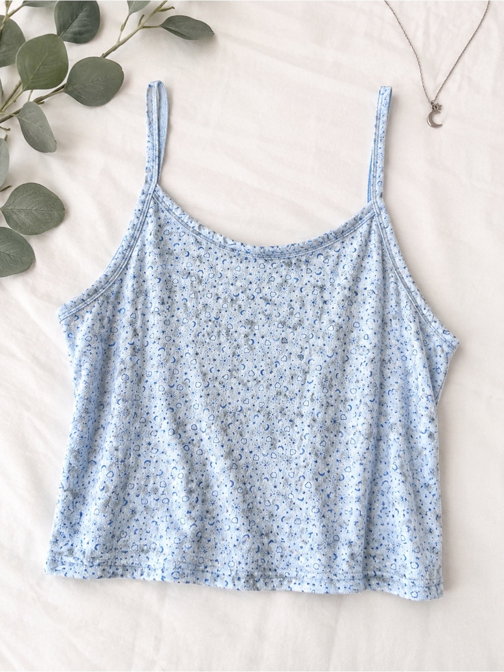 Wish Y2K Fairy Grunge Baby Doll Cami Tank Celestial Moon Star Print XL Blue H55